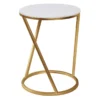 Round Quartz Top Accent Table With Gold Metal Base, Small