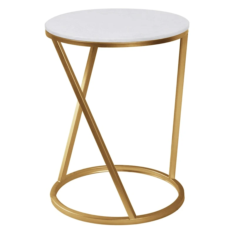 Round Quartz Top Accent Table With Gold Metal Base, Small 1 Round Quartz Top Accent Table With Gold Metal Base, Small