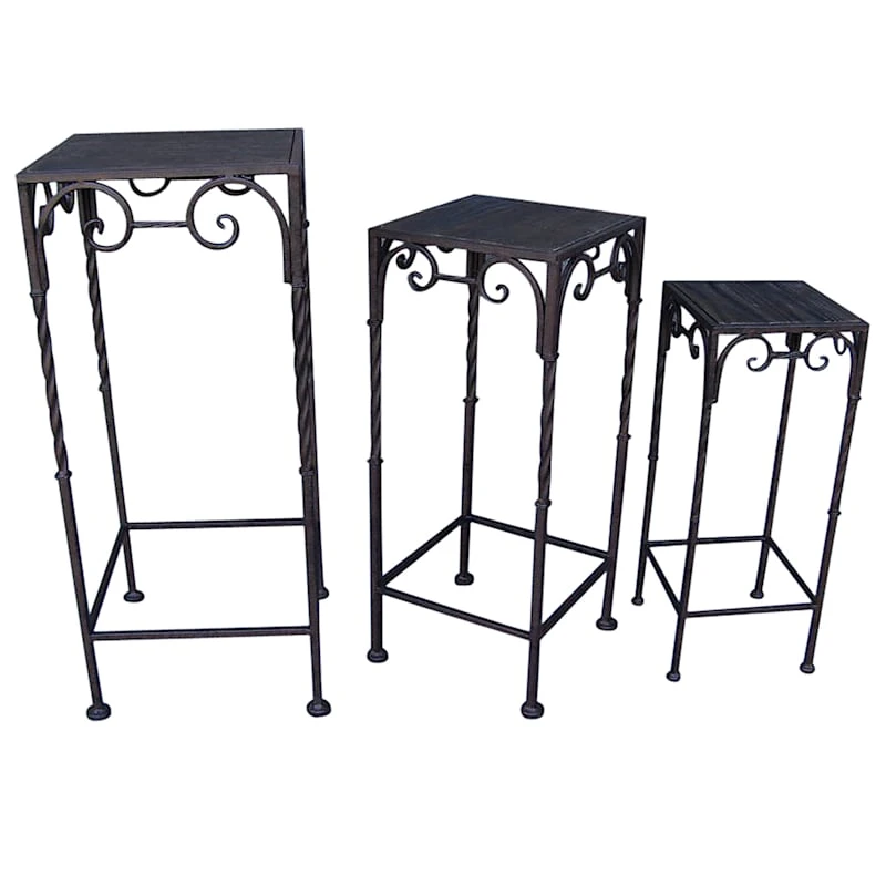 Square Wood Top Plant Stand With Brown Twist Metal Leg, Medium 2 Square Wood Top Plant Stand With Brown Twist Metal Leg, Medium - Image 2