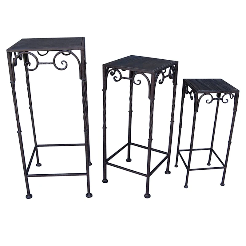 Square Wood Top Plant Stand With Brown Twist Metal Leg, Small 2 Square Wood Top Plant Stand With Brown Twist Metal Leg, Small - Image 2