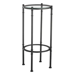 Tempered Glass Top With Black Metal Frame 2 Tier Plant Stand