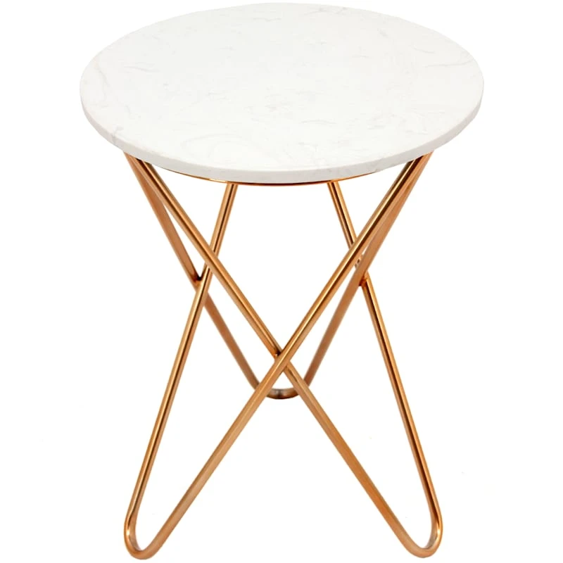 White Marble-Top Side Table With Gold Metal Hairpin Legs 1 White Marble-Top Side Table With Gold Metal Hairpin Legs