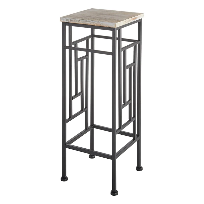 Wood Top Plant Stand With Metal Frame, Small 1 Wood Top Plant Stand With Metal Frame, Small