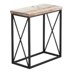 Wood Top With Black Cross Metal Table, Small
